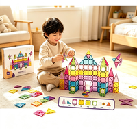 Populaire 88 pièces Tuiles de construction magnétiques transparentes 5,5 cm Jouet de blocs STEM DIY pour enfants (Château, Parking) pour garçons et filles