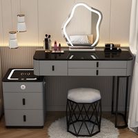 Table de toilette intelligente de luxe nordique moderne pour chambre à coucher avec chargeur sans fil, haut-parleur Bluetooth et miroir à motif nuage pour le maquillage