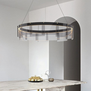Lustre <span class=keywords><strong>LED</strong></span> suspendu moderne nordique simple, en verre fumé <span class=keywords><strong>noir</strong></span> et fer, pour <span class=keywords><strong>plafond</strong></span> haut, cuisine et salon - Product Image 3