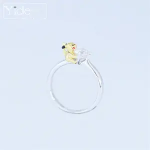 Cartoon image cute customizable fashion trendy pikachu big zircon 925 silver rings
