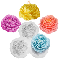 Cetakan lilin Peony untuk pembuatan lilin 3 rongga cetakan silikon bunga untuk kerajinan lilin Tealight plester sabun lilin Epoxy Resin