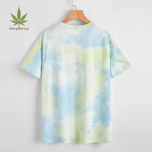 Người Đàn Ông Tie Dye Tee Cây Gai Dầu Hữu Cơ Bông Tie Dye T Áo Sơ Mi Unisex Mùa Hè Ngắn Tay Áo Cây Gai Dầu Người Đàn Ông Của T-Shirt Sườn Cây Gai Dầu Tee - Product Image 3