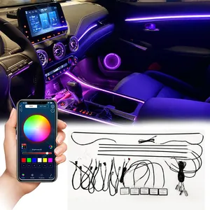 Auto Umgebungs licht 64 RGB Farbe Glasfaser streifen von App Control Auto Innendekoration Musik Atmosphäre Lampe