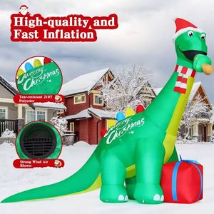 Décorations de Noël gonflables géantes pour enfants, dinosaure vert de 11,8 pieds avec LED intégrées, pour extérieur, jardin et cour, rouge - Product Image 6