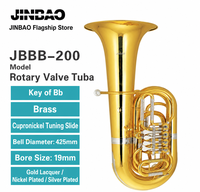 Tuba Rotary Valve JINBAO JBBB-200 Bb dengan Bell 425mm, Lapisan Emas, Kuningan, Instrumen Tiup untuk Pertunjukan Profesional