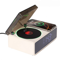 Klassischer Plattenspieler-Stil BT 5.3 Kabelloser Lautsprecher mit Wecker Weißes Rauschen TF-Karte USB-Anschluss für Desktop-Dekoration
