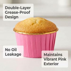 100 Pack Pink and Gold Cupcake Liners, Greaseproof Muffin <b>Cups</b> Rigid Self-Supporting Foil Baking Liner - Product Image 4