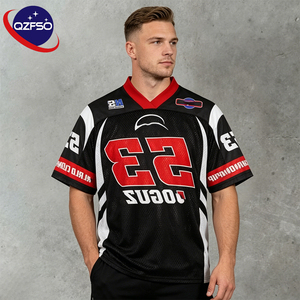 QZFSO Custom Hip Hop Vintage Sublimation Soccer T Shirt American Football Uniform <b>Top</b> Rhinestone Mesh Fabric Rugby Sport Jersey - Product Image 1
