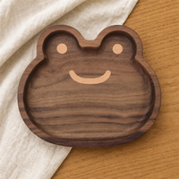 Plateau de service en bois personnalisé en forme de grenouille, en noyer, motif animal de dessin animé, pour collations et desserts d'enfants, avec support