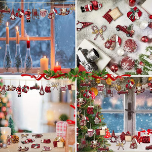 Ornements de Noël en bois à carreaux Buffalo, décorations suspendues pour sapin de Noël, pendentifs Père Noël, gnome, chaussette pour fêtes de fin d'année et décoration intérieure - Product Image 5