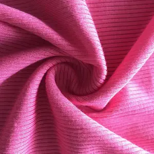 New Fashion Pink Solid Color Skinny Stretch 95% Polyester 5% Spandex 2*2 Rib Knitted Fabrics For Sweater