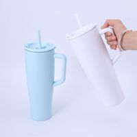 Gobelet isotherme en acier inoxydable de 40 oz avec logo personnalisé, anti-fuite, bouteille métallique isolée sous vide, tasse de voyage avec poignée et paille