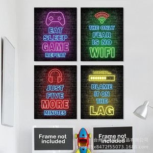 Mural de pared estilo cyberpunk, lienzo impreso con letras y números abstractos, decoración del hogar, pintura al óleo rectangular, dormitorio, sala de deportes electrónicos - Product Image 2