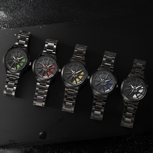 Montre de luxe pour homme style voiture de sport, étanche, bracelet en acier inoxydable, aiguilles lumineuses, cadran 3D creux rotatif, bonne chance avec le temps - Product Image 1