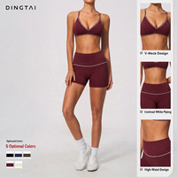 Ensemble de shorts de yoga Dingtai Color Block pour femme, taille haute, contrôle du ventre, soutien-gorge de sport, effet push-up, tenue de fitness et de gym