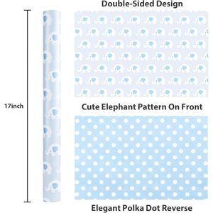 MAYPLUSS Blue Elephant Wrapping Paper Roll 17Inch X 33Feet Reversible Baby Shower Gift Wrap - Product Image 6
