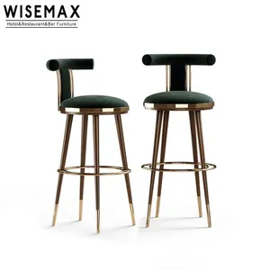 WISEMAX FURNITURE Light Luxury Velvet Bar Stool Hotel Restaurant Chair Furniture for Club Wooden Lounge Dining Chair