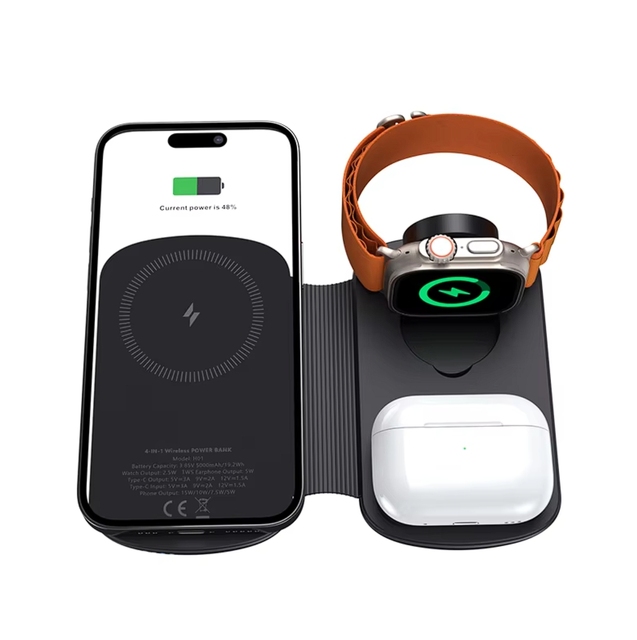 2026 New Arrivals Wholesale 5000mAh Power Bank Portable Charger Battery Pack 15w Foldable Fast 4 in 1 Magnetic Wireless Charger