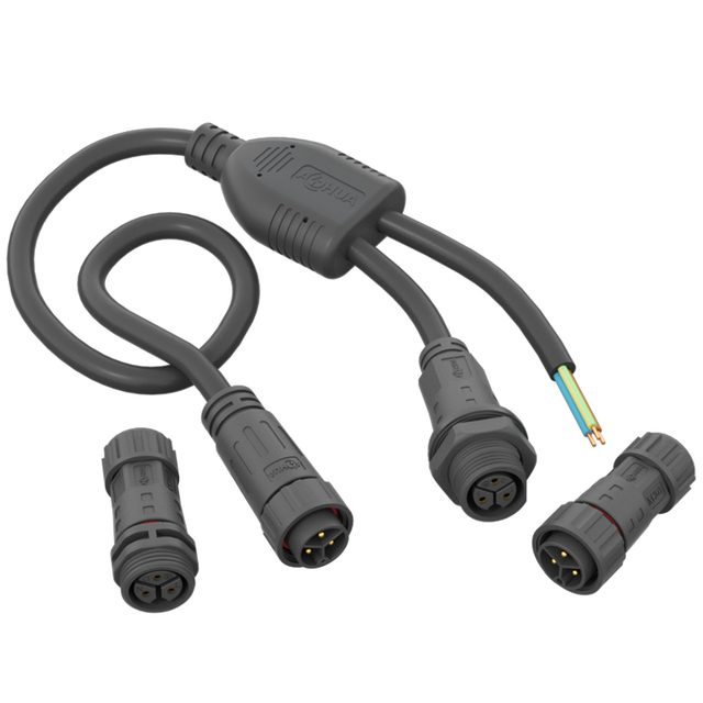 Outdoor LED Light Power Cable Harness Design 1 to 2 Waterproof Bulkhead Wire Connector 3pin IP68