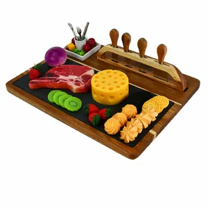 YOULIKE高級木製チーズサービングCharcutteryPlatter Charcuterie Boards Set Steak Board with Knife、Ceramic Bowl、Fork