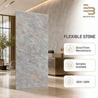 Panel Batu Fleksibel Tekstur 3D MCM Abu-abu Rust Slate Ultra-Tipis Ringan untuk Dekorasi Dinding Lengkung Interior Eksterior