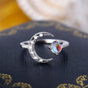 Bague en Pierre de Lune T0524 pour Femme, Sertie de Pierres Naturelles Rondes, Bague de Fiançailles Tendance - Product Image 2