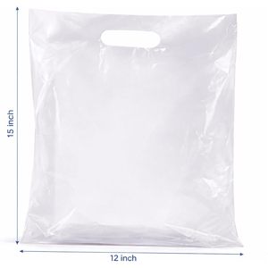Clear Plastic Shopping <b>Bags</b> 12x15 Inch 1.25Mil Thick Glossy Retail With Die Cut Handles <b>Medium</b> <b>Size</b> For Small Package - Product Image 3