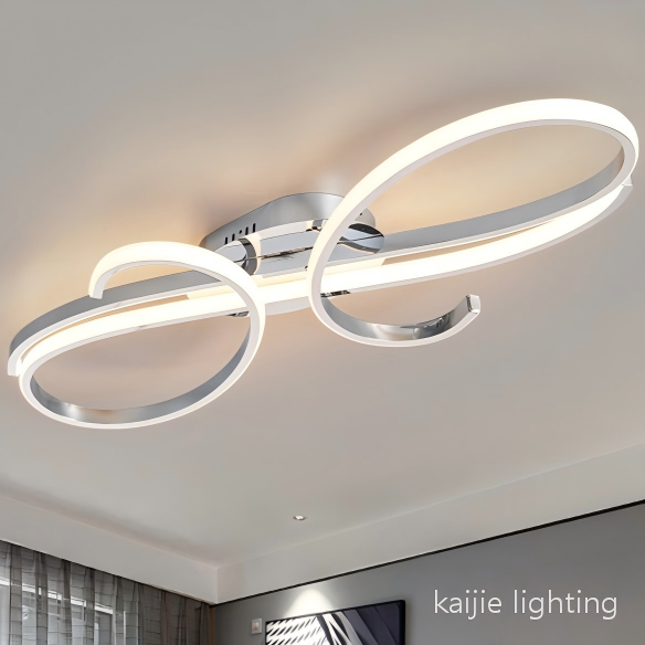 Modern LED Ceiling Light Dimmable Double Rings Finish Curved Linear LED Ceiling Fixture for Bedroom Home Indoor Lighting
