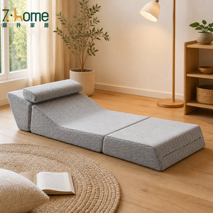 Tri-Fold Compression Sofa <b>Bed</b> Convertible Floor Chair Ribbed Knit Fabric Ottoman Lounger Bedroom Living Room Study - Product Image 4