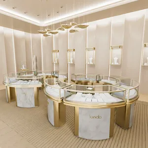 豪华黄金零售珠宝店玻璃家具柜台设计珠宝展示柜商店