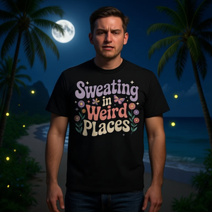 T-shirt « Sweating In Weird Places » humoristique pour adultes, avec image amusante, unisexe, taille moyenne - Product Image 3