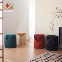 HJ HOME Tabouret de salon, tabouret de maquillage, repose-pieds, pouf à franges, fauteuil de salon, petit tabouret rond, ottoman