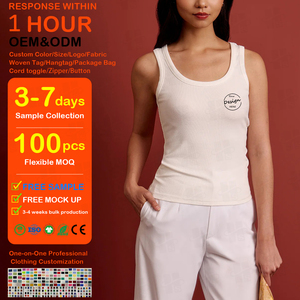 OEM Wholesale Basic Tank Top Women Custom Rhinestone Logo Scooped Neck Plain Cotton White Ribbed Custom Singlet Tank For Women - Product Image 1