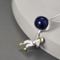 Prix de gros pur S925 argent Sterling pierre précieuse naturelle Lapis Space Odyssey pendentifs chaîne de charme collier femmes bijoux fins