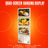 Layar LCD Digital Signage CMS Android 21,5 Inci 1500 Nits Kecerahan Tinggi untuk Restoran dan Toko Ritel, Dapat Digantung di Jendela Dalam Ruangan