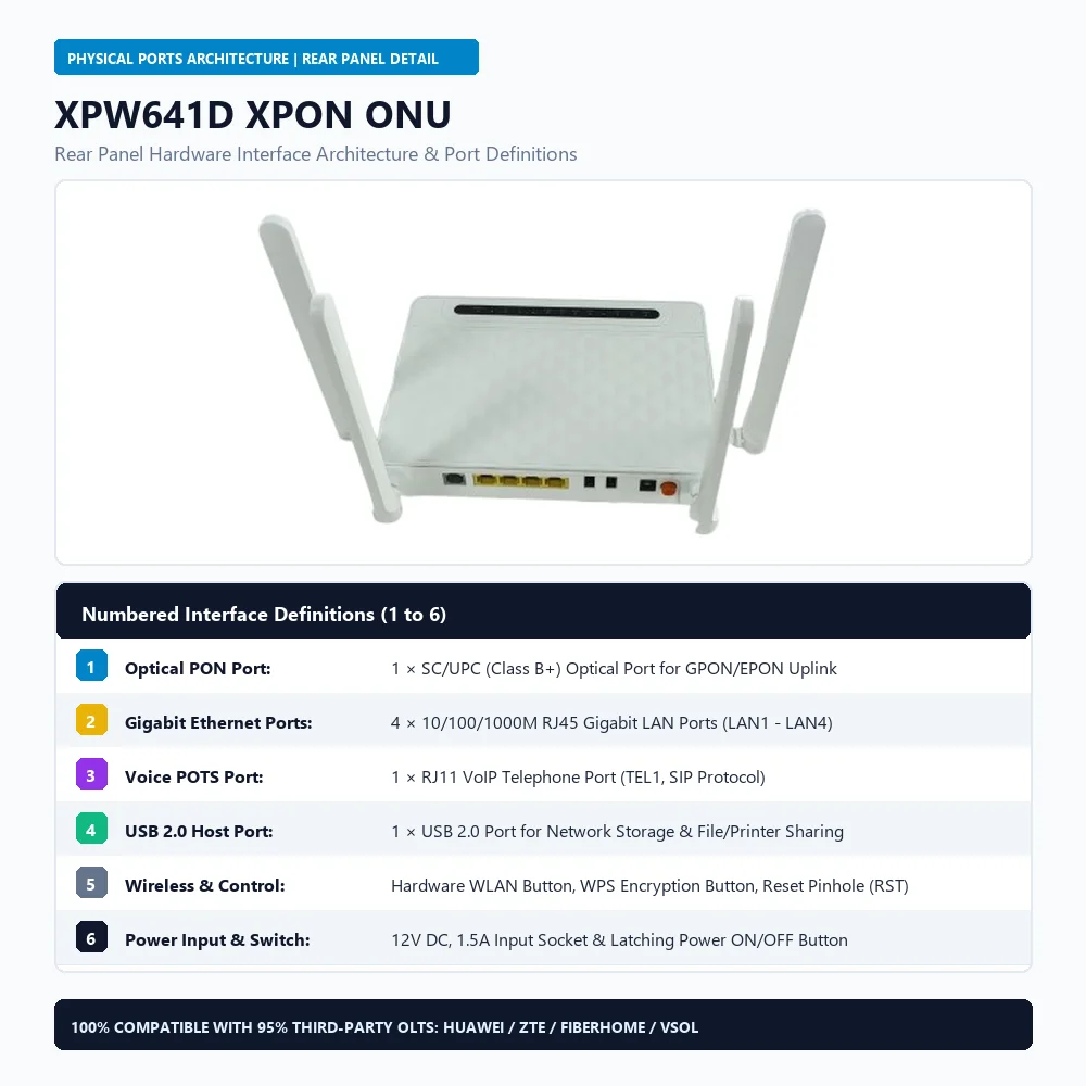 XPW641D AC1200 Dual Band WiFi 5 GPON ONU 4GE RJ45 1VOIP USB Router For FTTH Solution · image 3