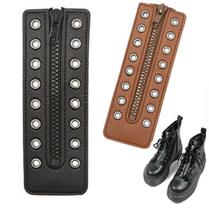 Bottes en cuir PU à fermeture éclair avec 8 œillets, insert à fermeture éclair, sans lacets, accessoires à fermeture éclair, bottes Martin style punk, languette. - Product Image 1