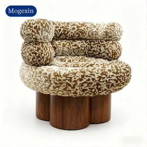 Sillón moderno de boucle con patas de madera, sillón único con forma de nube para sala de estar o dormitorio - Product Image 6
