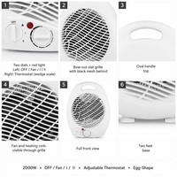 Radiateur soufflant ovale portable avec thermostat, 3 modes de chauffage (chaud, très chaud), 2000W, contrôle automatique, résistant au feu, CE ROHS ERP, pour bureau