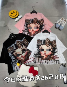 2026 Yüksek Kaliteli Büyük Beden %100 Pamuklu Bol Rahat Karikatürlü <span class=keywords><strong>Moda</strong></span> Kadın Tişörtleri OC1040 - Product Image 5