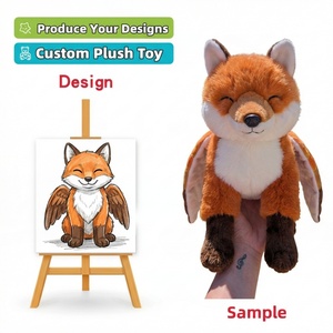 Peluche renard personnalisée pour anniversaire avec ailes à plumes, doublure en maille, peluche animale en peluche - Product Image 1