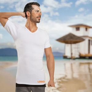 T-shirt personnalisé pour homme, coupe slim, décontracté, en polyester tissé, grande taille, anti-transpiration, respirant, écologique, avec logo frontal, design vierge - Product Image 3