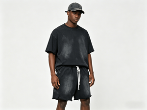 Custom 100% Cotton Vintage Distressed Embroidery <b>Patch</b> Jogger <b>Shorts</b> Raw Edge Streetwear Acid Wash <b>Men's</b> <b>Shorts</b> - Product Image 2