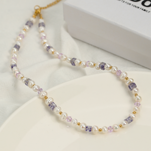 Gargantilha de aço inoxidável, gargantilha banhada a ouro verdadeiro, água doce, barroco, colorida, gargantilha, joias de pérola para mulheres - Product Image 4
