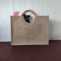 Sac fourre-tout en jute écologique avec motif de lettres imprimé en soie personnalisé, poignée en bois, cadeau promotionnel et sac de plage en jute