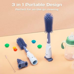 Brosse à <span class=keywords><strong>biberon</strong></span> en silicone 3-en-1 pour bébé avec brosse pour tétine et brosse pour paille, 360° °   Nettoyage <span class=keywords><strong>sans</strong></span> angles morts, rangement vertical - Product Image 2