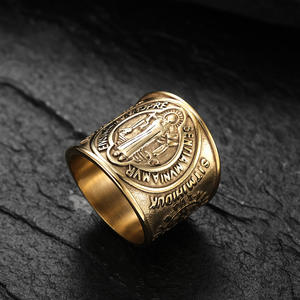St. Benedict Men's <b>Ring</b> Steel Gold Cross Design Religious Jewelry Gift - Product Image 4