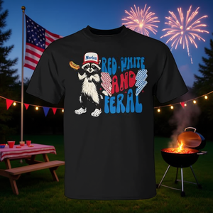 Camiseta Raccoon Merica Rock Red White And Feral para el 4 de julio - Product Image 3