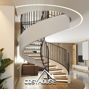 Escalera Moderna con Barandilla <span class=keywords><strong>de</strong></span> Vidrio, Escalera Recta con Plataforma, Escalera <span class=keywords><strong>de</strong></span> Acero y <span class=keywords><strong>Madera</strong></span> <span class=keywords><strong>para</strong></span> <span class=keywords><strong>Diseño</strong></span> <span class=keywords><strong>de</strong></span> <span class=keywords><strong>Interiores</strong></span> - Product Image 4