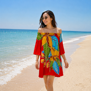 Robe de plage d'été pour femme, cache-maillot de bain, épaules dénudées, imprimé floral sérigraphié, 100 % rayonne, séchage rapide, grandes tailles - Product Image 1